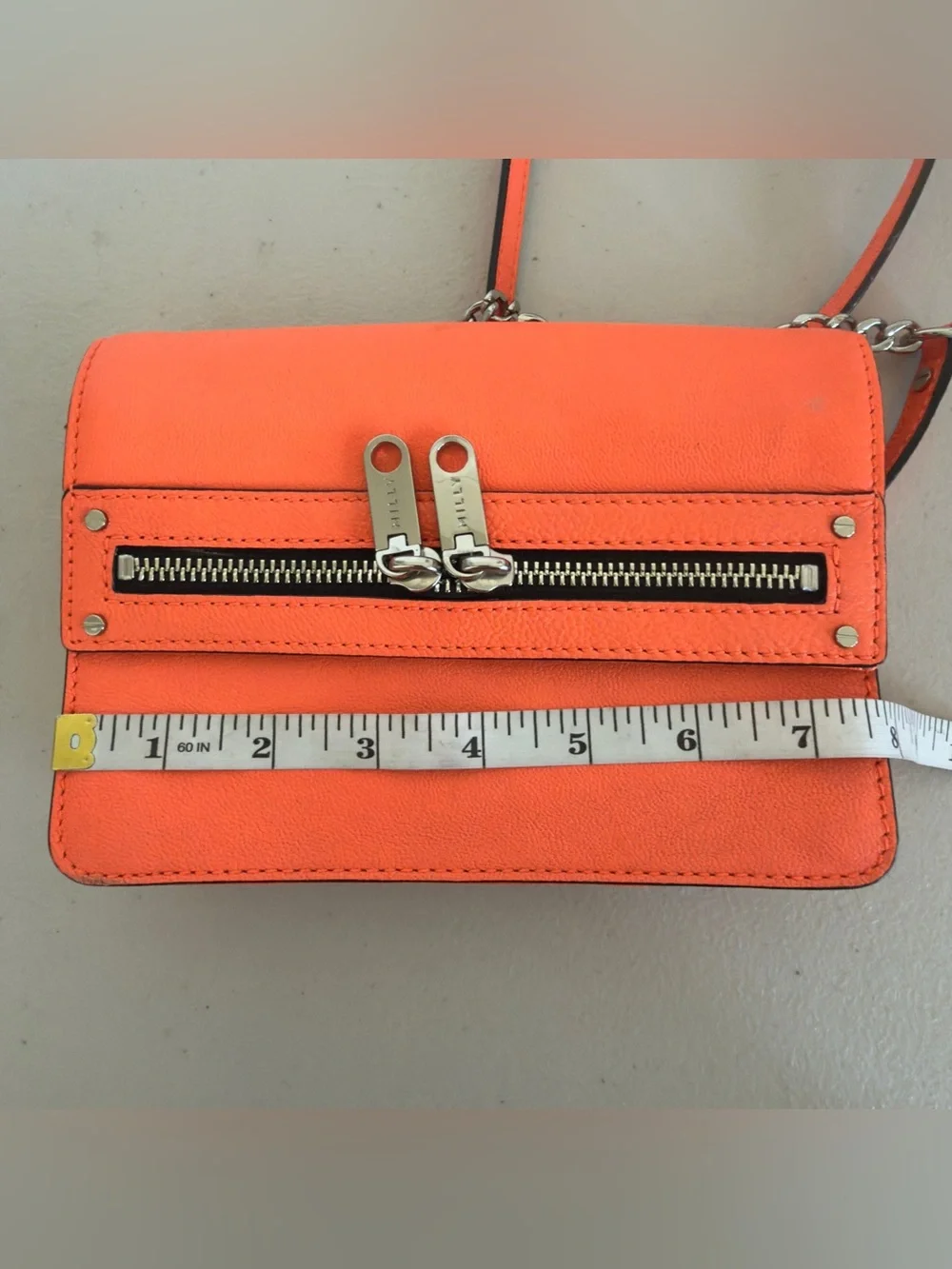 Milly Riley Small Crossbody Bag Clutch in neon coral leather